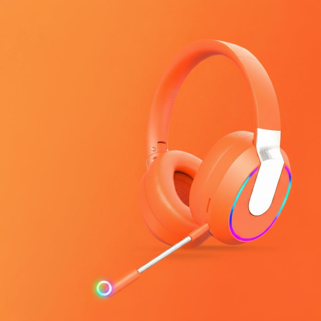 Orange headphones on an orange background with 'Hermes Orange' text.