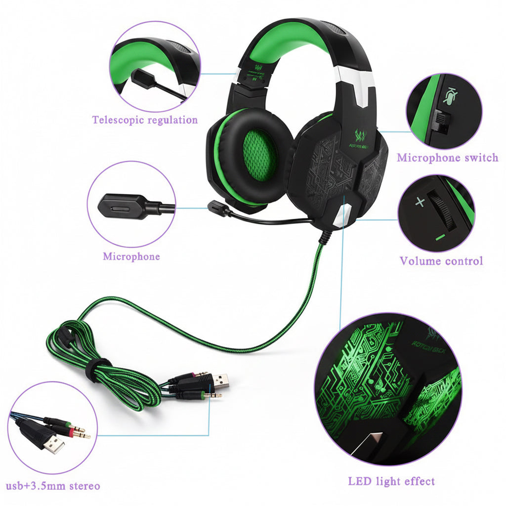 OWMEG HEADSET - WIRED GAMING HEADSET (GREEN)
